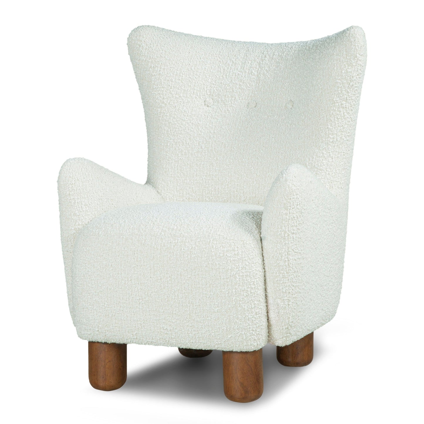 Monroe Bouclé Wing Accent Chair – Compact Mid-Century Armchair with Wooden Legs